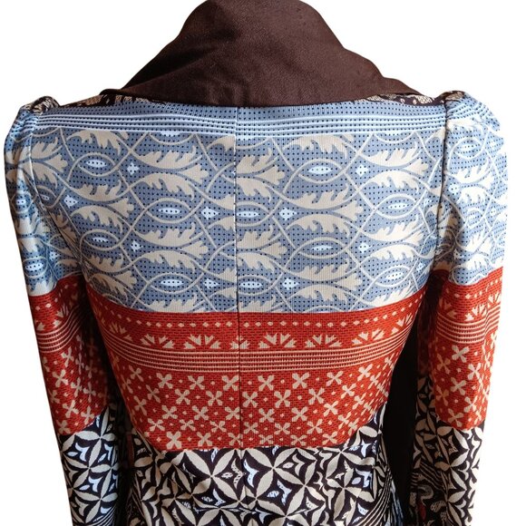 Vintage Small Scandinavian Top 1OF1 Print Zip-Up 1970's Boho Big Collar Handmade - Picture 7 of 9
